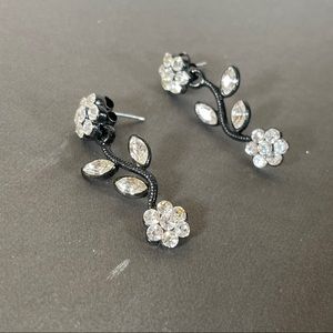 Black Rhinestone Gothic Floral Stud Earrings